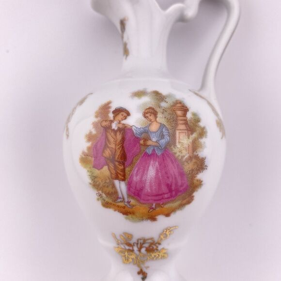 Limoges porcelain ewer,  small pitcher or vase Courting Couple - Picture 2 of 10